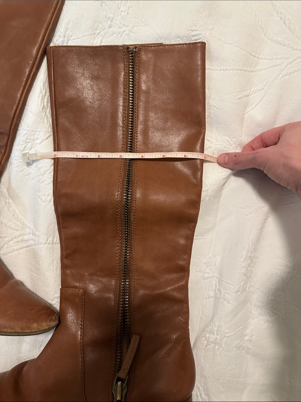Nine West Cognac Brown Leather Knee Boots with Side Zip - Picture 2 of 10